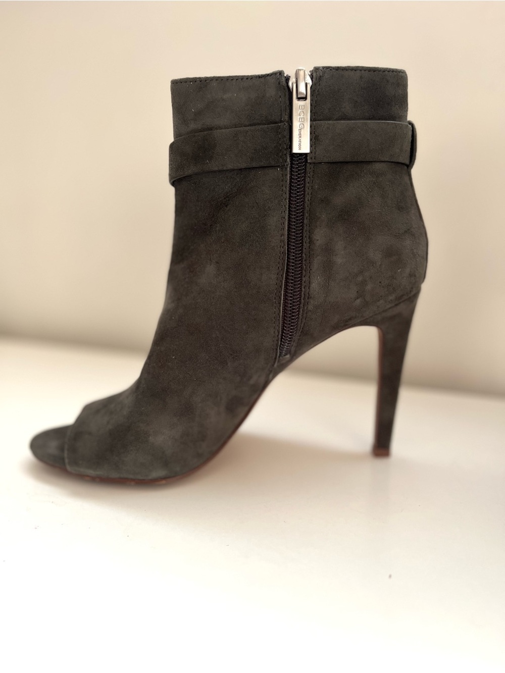 BCBG Genuine Suede Open Toe Heels - Classic Designer Pumps